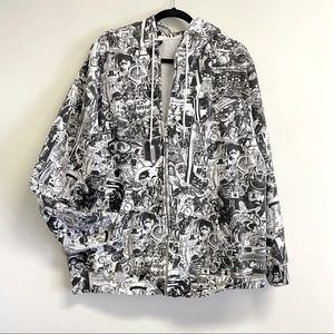 Vintage Forum Snowboards XL Hoodie Full Zip Biker Black White All Over Print AOP